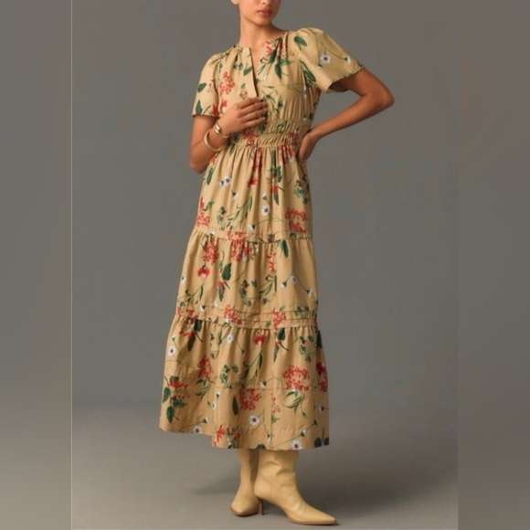 Anthropologie Dresses & Skirts - Anthropologie Beige and Red Floral Maxi Dress